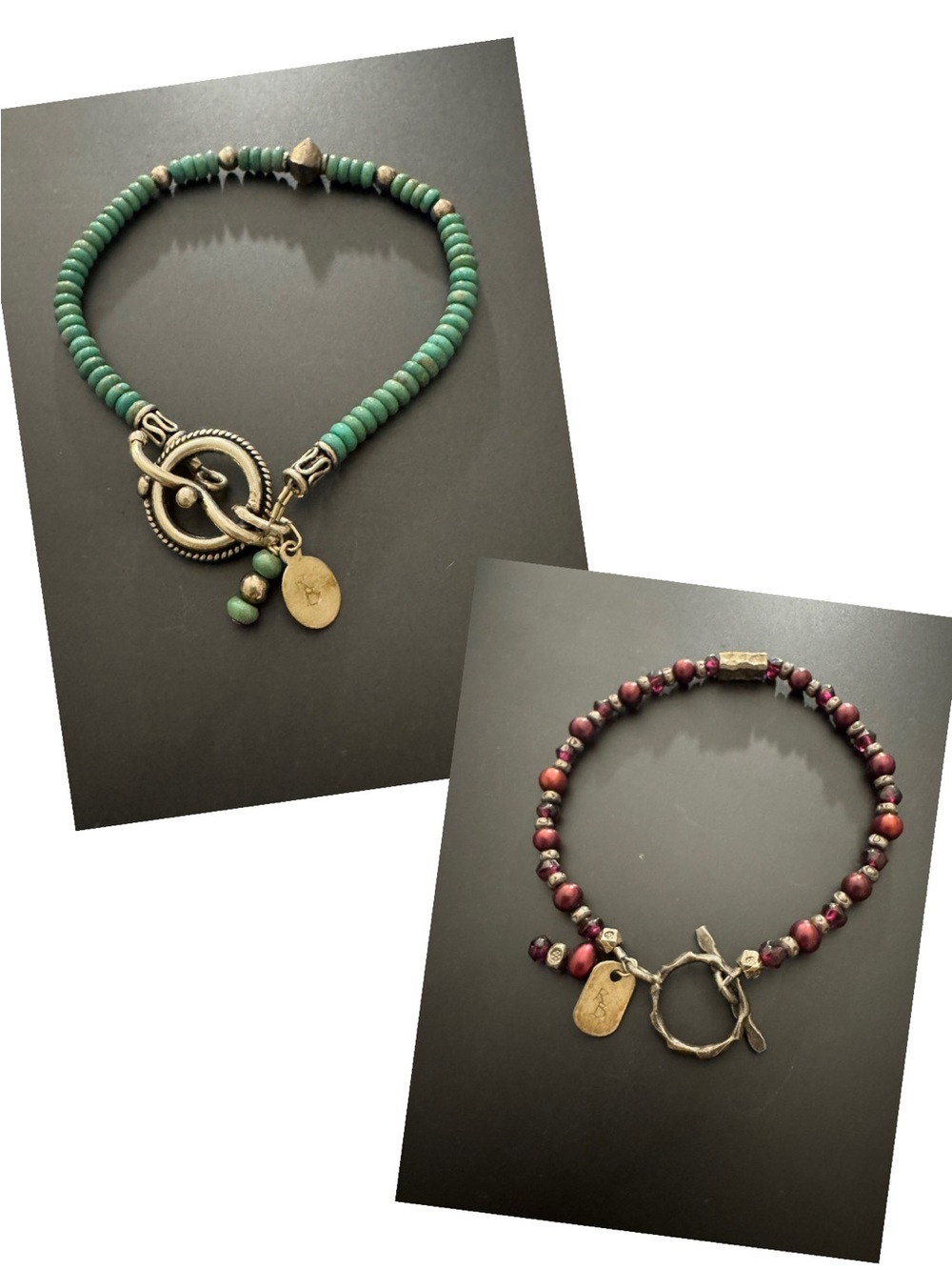 Native American Running Bear 925 Silver Beaded Garnet & Turquoise Bracelets
